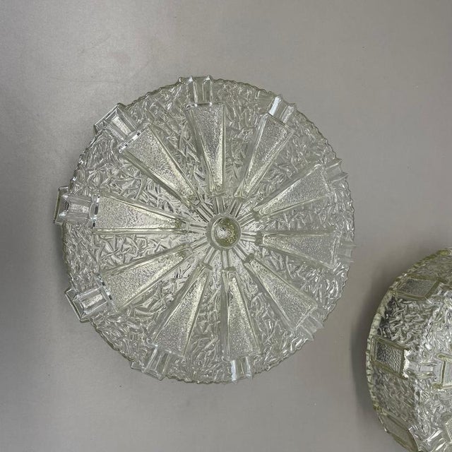 Metal Textured Glass Wall or Ceiling Lights attributed to Hillebrand Leuchten, 1970s, Set of 2 For Sale - Image 7 of 18