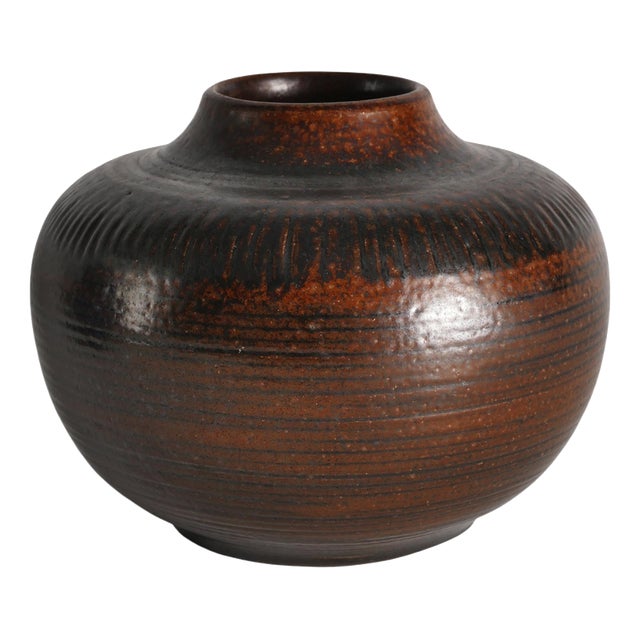 Brown Salt-Glazed Stoneware Vase by Arthur Andersson for Wallåkra For Sale