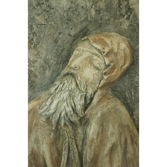Enamelled Terracotta Bas-Relief Plaque Depicting a Priest or Monk Wearing 17th Century Clothing by I. Colocci, 1971 For Sale - Image 9 of 18