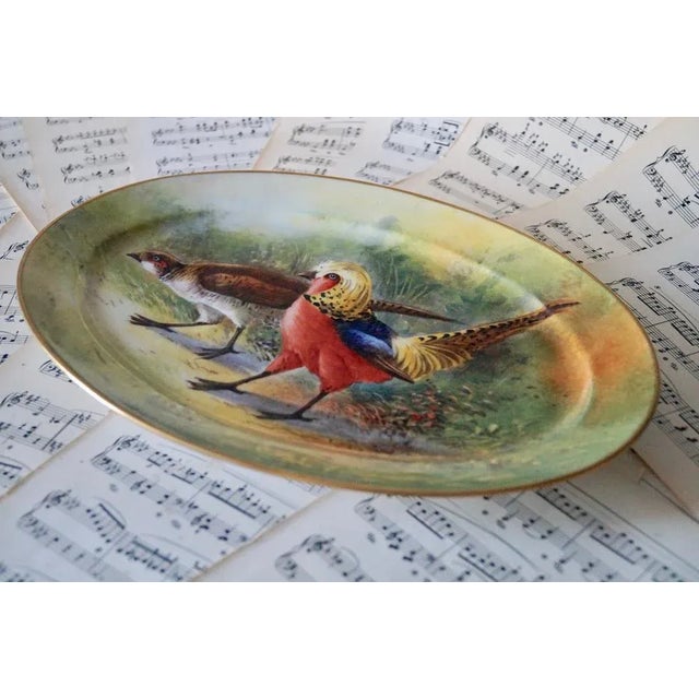 Antique Porcelain Hand-Painted Oval Serving Dish with Hunting Birds from Limoges For Sale - Image 3 of 11