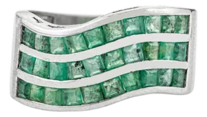 2.25 Carat Square Cut Emerald Channel Set Statement Wavy Band Ring in 925 Silver - Size 7