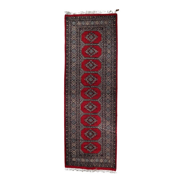 1950s, Mid-Century Vintage Uzbek Bukhara Style Wool Runner 2.8' X 7.9' For Sale