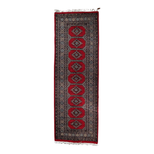 1950s, Mid-Century Vintage Uzbek Bukhara Style Wool Runner 2.8' X 7.9'