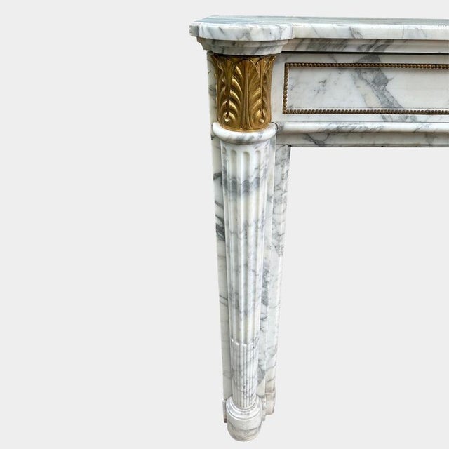 Antique French Louis XVI Style Arabescato Marble and Ormolu Fireplace Mantel, 1850 For Sale - Image 6 of 8
