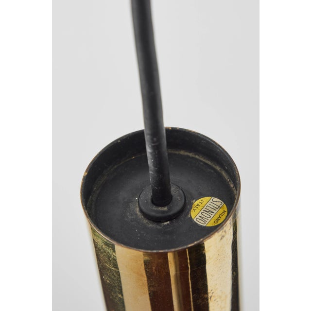 Metal Large 1950s Stilnovo Model Brass and Glass Pendant With Original Yellow Label For Sale - Image 7 of 13