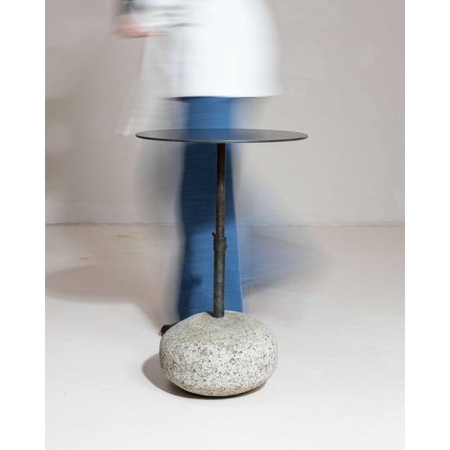 21st Century Poland Deep Charcoal Grey Round Stone-Base Side Table For Sale In Greensboro - Image 6 of 10