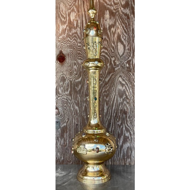 Vintage Boho Bejeweled Brass Table Lamp For Sale - Image 10 of 12