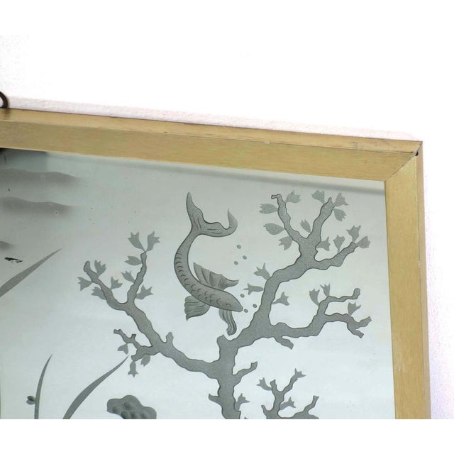 Blue Art Deco Italian Seabed Engraved Fish Shell Wall Mirror by Luigi Brusotti, 1930s For Sale - Image 8 of 9