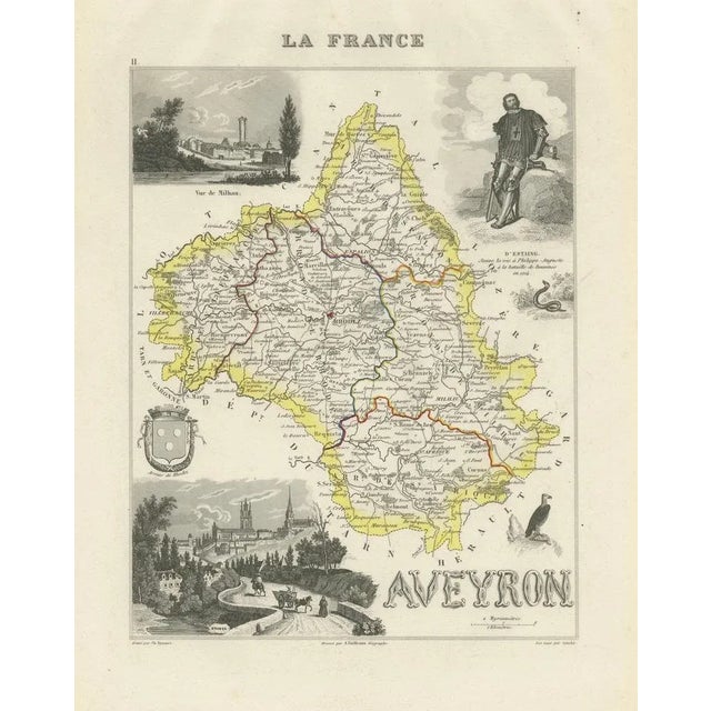 Map of Aveyron France with Rodez and Millau and Wine Routes, 1800s For Sale - Image 9 of 10