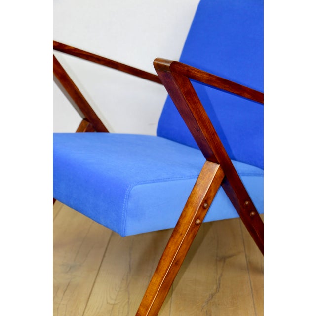 Vintage Loft Lounge Chair with Blue Cornflower Velvet Upholstery, 1970 For Sale - Image 10 of 12