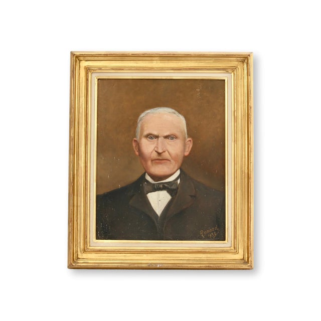 French 1932 French Oil on Canvas Portraits, Pair For Sale - Image 3 of 8