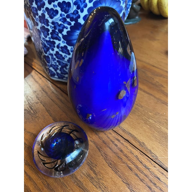 1970s Pair of Blue Glass Paperweights For Sale - Image 4 of 12