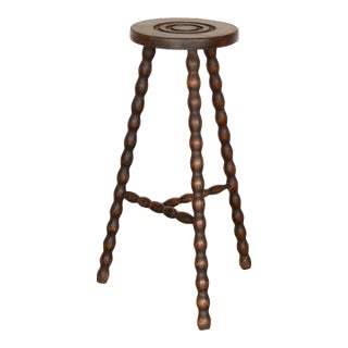 1950s Tall French Wood Tripod Stool For Sale