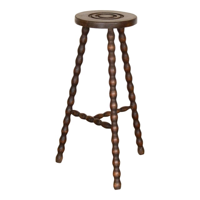 1950s Tall French Wood Tripod Stool For Sale