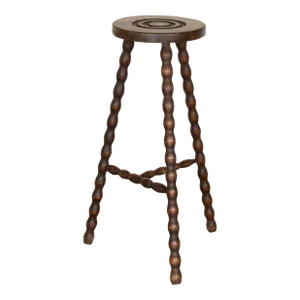 1950s Tall French Wood Tripod Stool