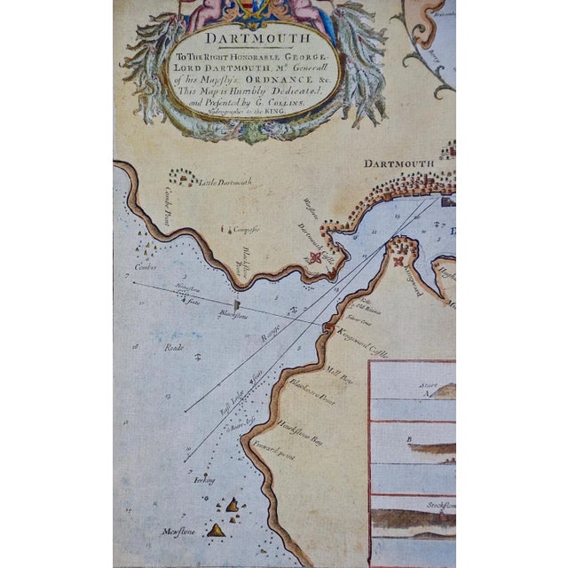 Paper Dartmouth, England: A Hand-Colored 17th Century Sea Chart by Captain Collins For Sale - Image 7 of 7