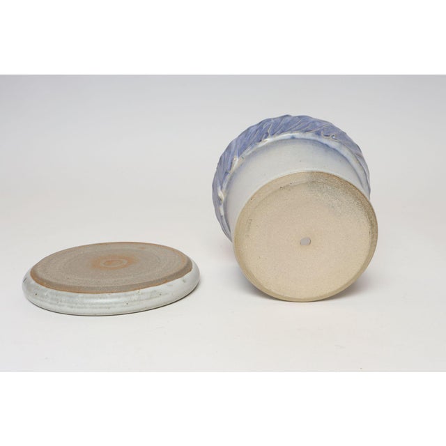 Vintage Periwinkle Incised Studio Ceramic Planter With Saucer by Deanna Nichols For Sale - Image 4 of 18