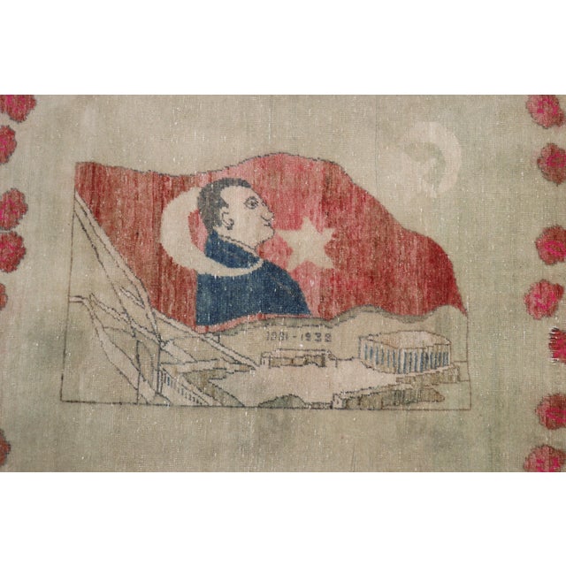 Mid 20th Century Turkish President Ataturk Rug - 4'4" x 7' For Sale - Image 4 of 18