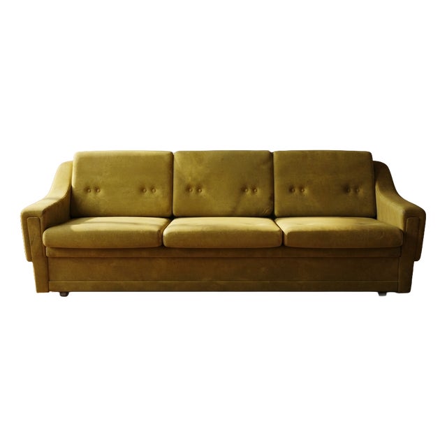 Mid-Century Folding Sofa Bed in Mustard, Czechoslovakia, 1930s For Sale