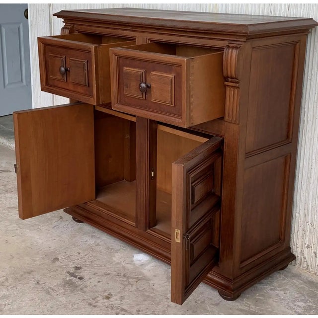 Brown 20th Century Pair of Catalan Carved Walnut Tuscan Two Drawers Credenza or Buffet For Sale - Image 8 of 13