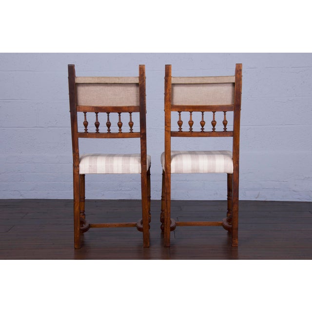 Antique French Renaissance Henry II Style Walnut Dining Chairs W/ Linen Fabric - Set of 6 For Sale - Image 12 of 13