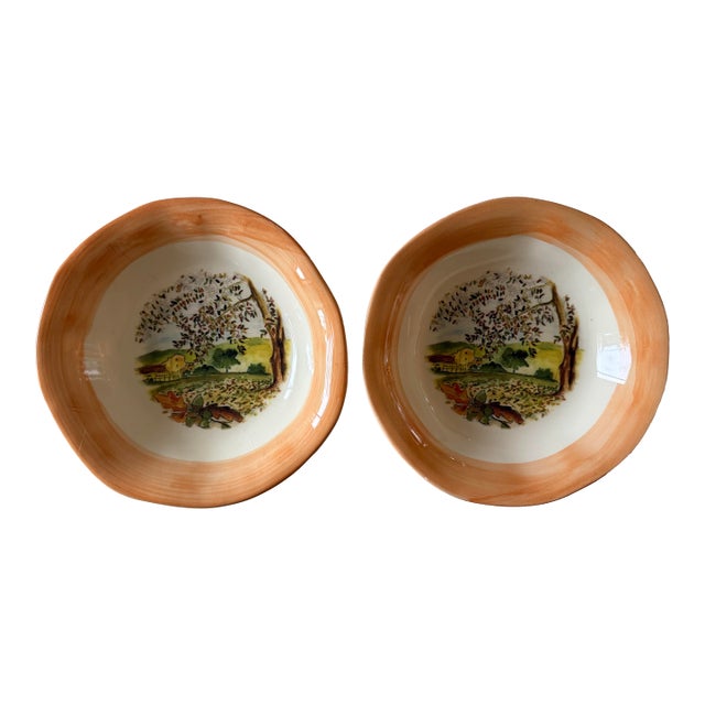 Vintage Italian Hand Painted Pasta Bowls by Ceramiche Tadinate - a Pair For Sale