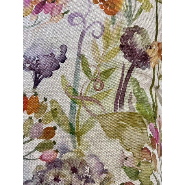 20” Square Pillow With a Purple and Orange Watercolor-Like Floral Print - Made in U K For Sale - Image 9 of 12