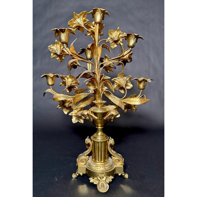 French Late 19th Century Pair of French Napoleon III Gilt Bronze Floral Seven-Light Candelabra For Sale - Image 3 of 9