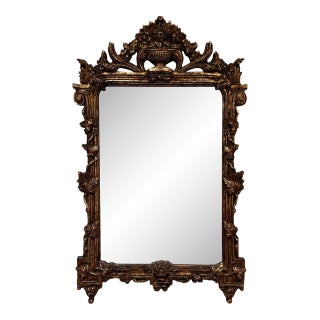 Ornate Rococo Style Gilt Carved Wall Mirror | Vintage Baroque Floral Mirror | Large Decorative Gold Mirror For Sale