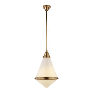 Thomas O'Brien for Visual Comfort Signature Gale Large Pendant in Hand-Rubbed Antique Brass with White Glass For Sale