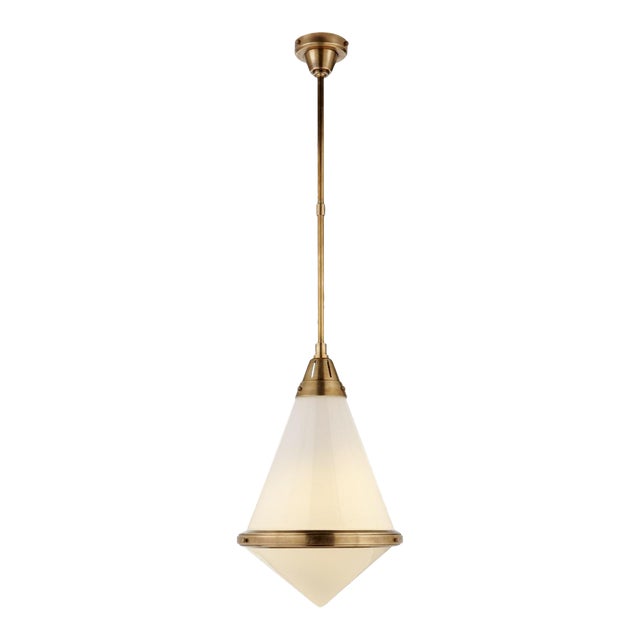 Thomas O'Brien for Visual Comfort Signature Gale Large Pendant in Hand-Rubbed Antique Brass with White Glass For Sale