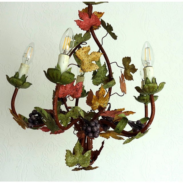 Italian Metal Grapes and Leaves Five-Light Chandelier, 1950s For Sale - Image 4 of 14