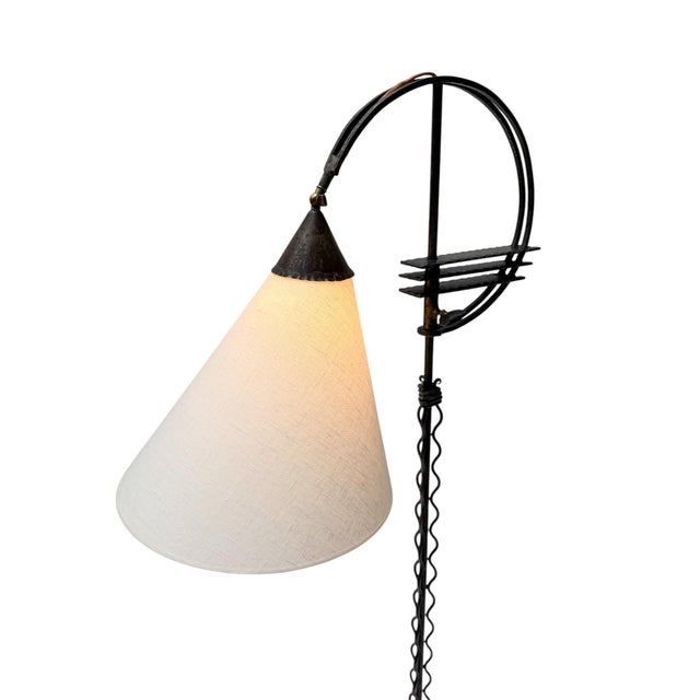 Vintage Art Deco Floor Lamp in Wrought Iron and Silk by Jan Joustra, 1920s For Sale - Image 10 of 14