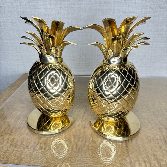 Late 20th Century Late 20th Century Polished Brass Pineapple Bookends- a Pair For Sale - Image 5 of 6
