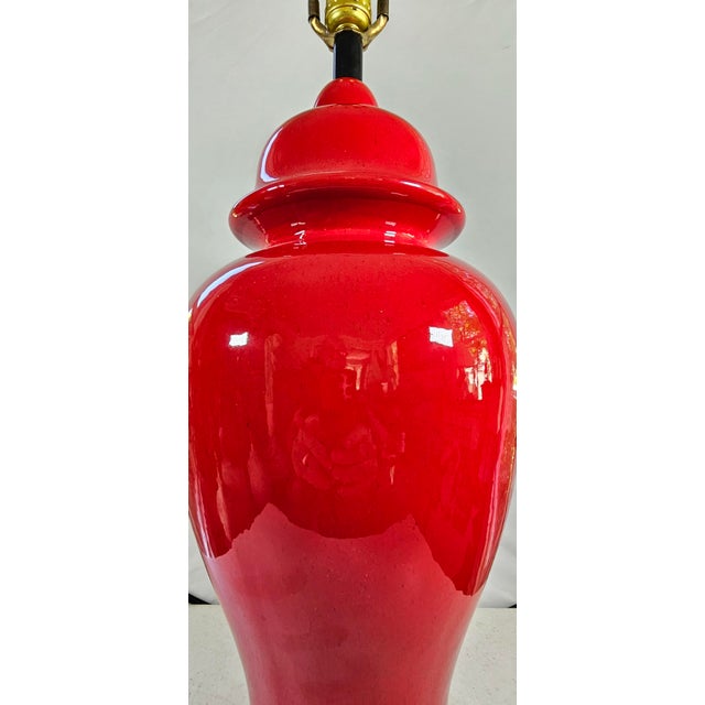 Vintage Large Red Ceramic Ginger Jar Lamp For Sale In Baltimore - Image 6 of 6