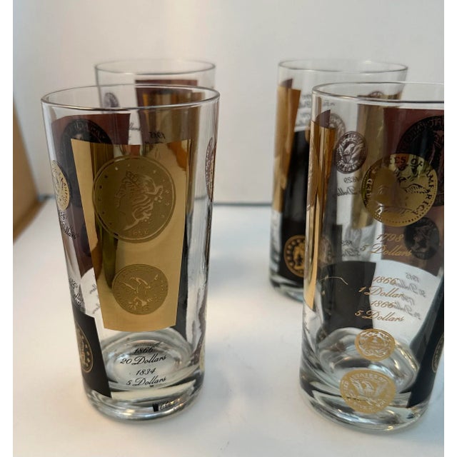 1960s Vintage Mid Century Barware Glasses - Gold Presidential Coins- Set of 6 For Sale - Image 5 of 6