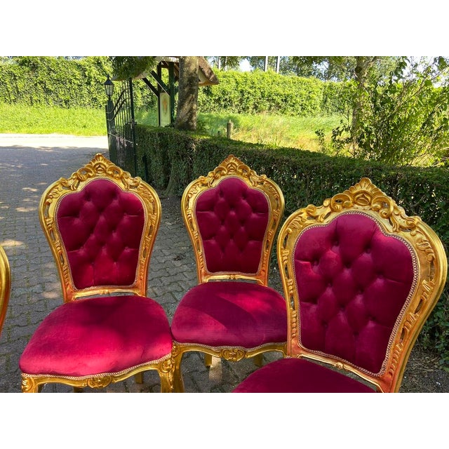 French Late 20c French Louis XVI Gold Beech Burgundy Velvet Chairs - Set of 4 PCS For Sale - Image 3 of 8