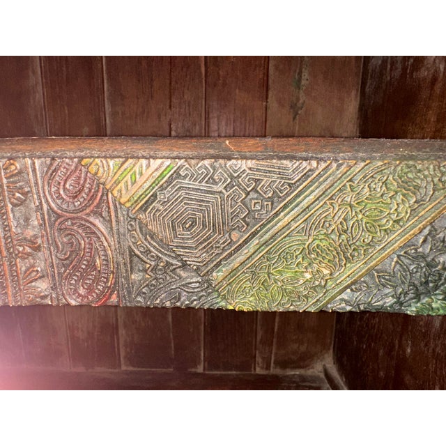 Late 20th Century Late 20th Century Indian Hand-Carved Solid Wood Bookcase With Intricate Carved Panels For Sale - Image 5 of 13