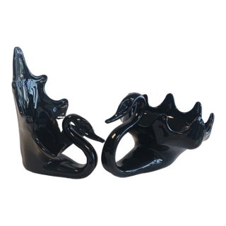 Mid-Century Murano Black Amethyst Glass Graduated Swan Set For Sale