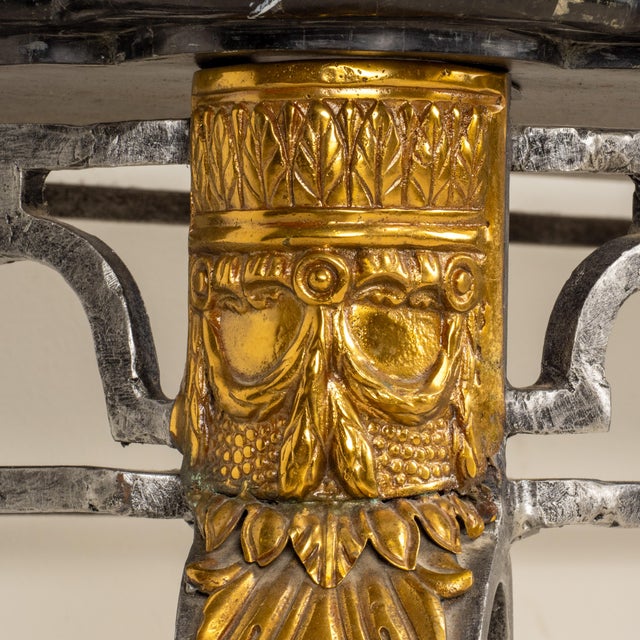 Black 1980s Maitland Smith Tessellated Marble Console Table Wrought Iron Brass French Louis XV Style For Sale - Image 8 of 16