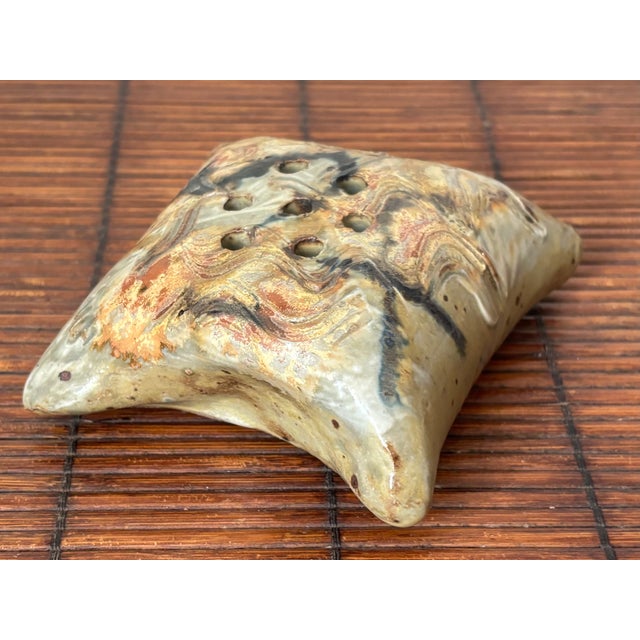 American Late 20th Century Studio Made Pillow-Shaped Pottery Flower Frog For Sale - Image 3 of 6