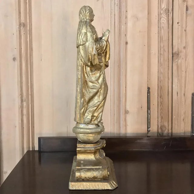 Bronze 18th Century Italian Hand Carved and Painted Wood Madonna Statue For Sale - Image 8 of 11