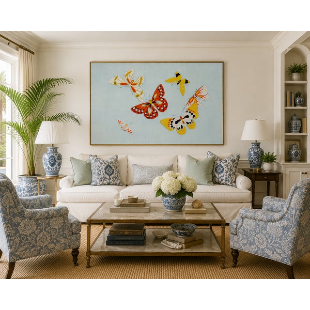 Japanese Butterflies, Vintage Art Print Reproduction, 60" X 40" For Sale - Image 10 of 11