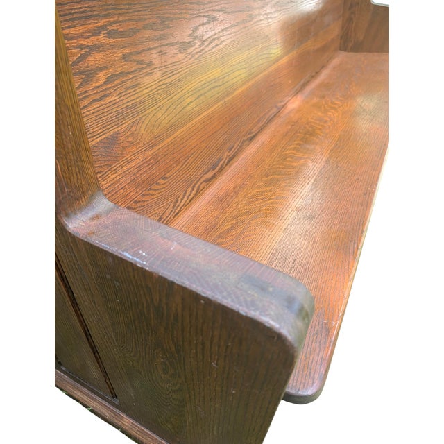Mid 20th Century Carved Solid Oak Church Pew Bench With Cross Details – 75" For Sale - Image 15 of 17