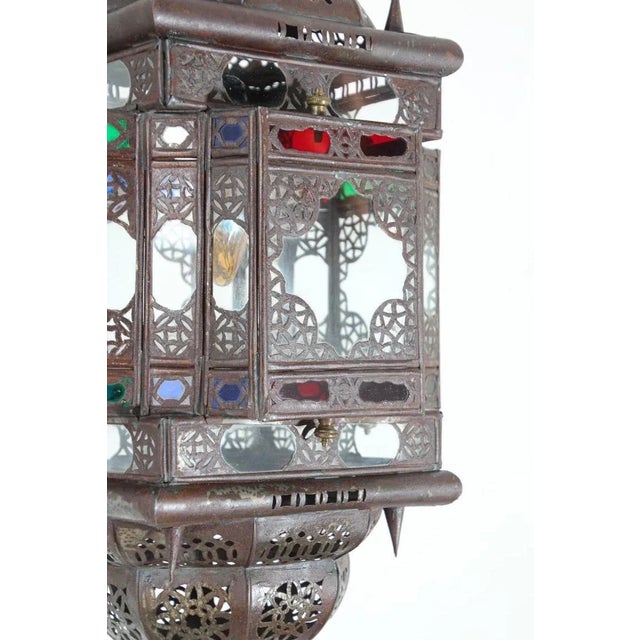Mid 20th Century Vintage Moroccan Handcrafted Lantern Ceiling Light With Multi-Color Glass For Sale - Image 5 of 12