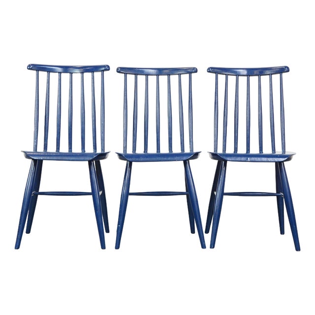 Blue Wooden Dining Chairs, 1960s, Set of 3 For Sale