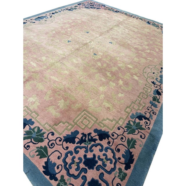 1920s 1920s Classic East Asian Pink Field Chinoiserie Antique Chinese Rug For Sale - Image 5 of 6