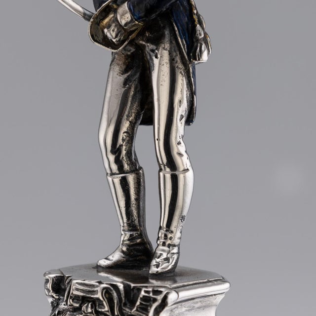 Antique 20th Century Italian Silver & Enamel Mounted Napoleonic Kingdom Guard, 1970s For Sale - Image 11 of 15