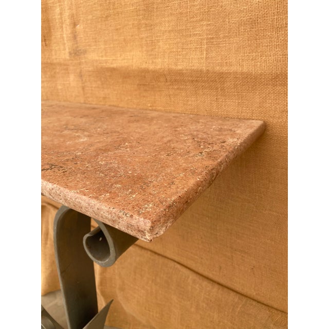 Iron + Marble French Art Deco Poillerat-Style Wall-Mounted Console Table For Sale - Image 13 of 18