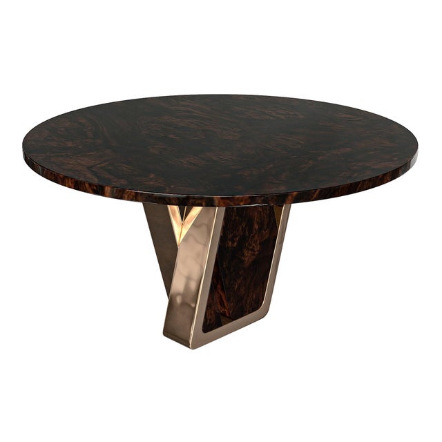 Wood "Amendola" Round Table With Bronze and Burl Walnut, Handmade For Sale - Image 7 of 7